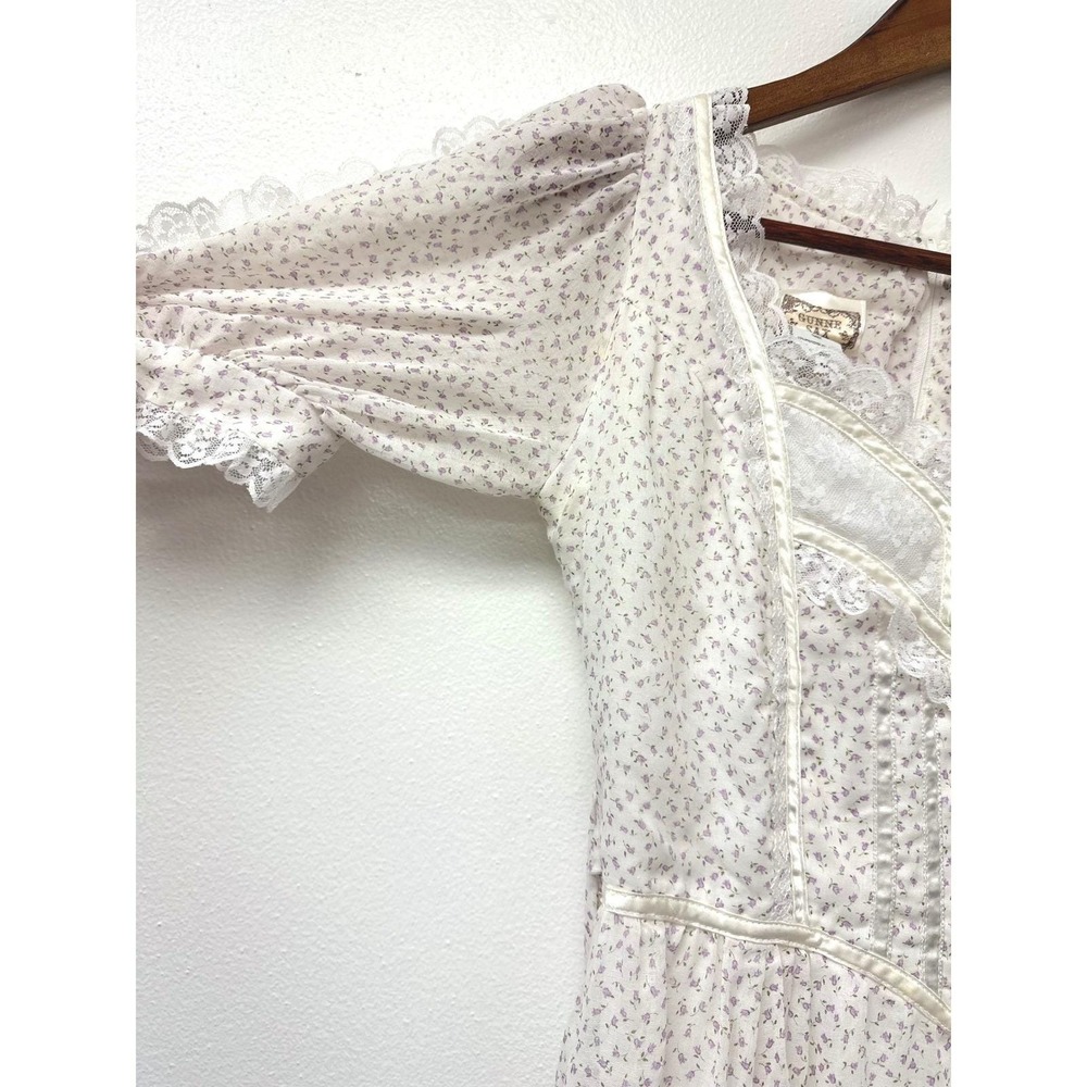 Vintage 1970s Gunne Sax Floral Lace Prairie Cottagecore Maxi Dress XS/S - Picture 5 of 9
